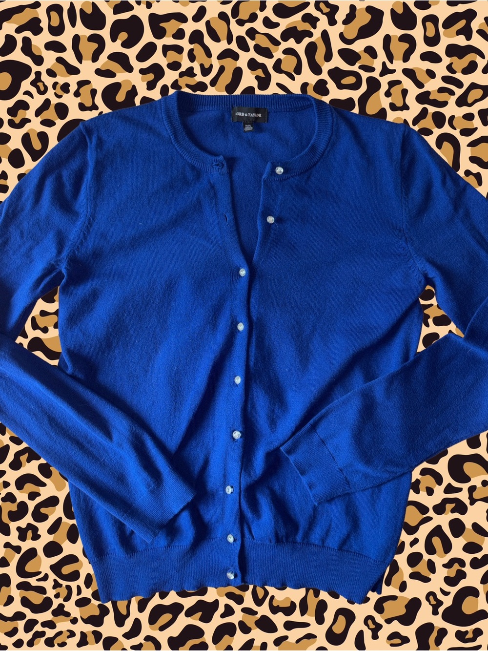Lord & Taylor Women's Royal Blue Crewneck Button Cardigan